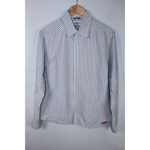 Seneca Men's Large White‎ Gray Long Sleeve Striped Button Down Shirt